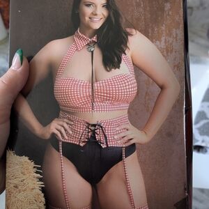 Red Gingham Halter Crop Top & High-Waist Laced Bottoms